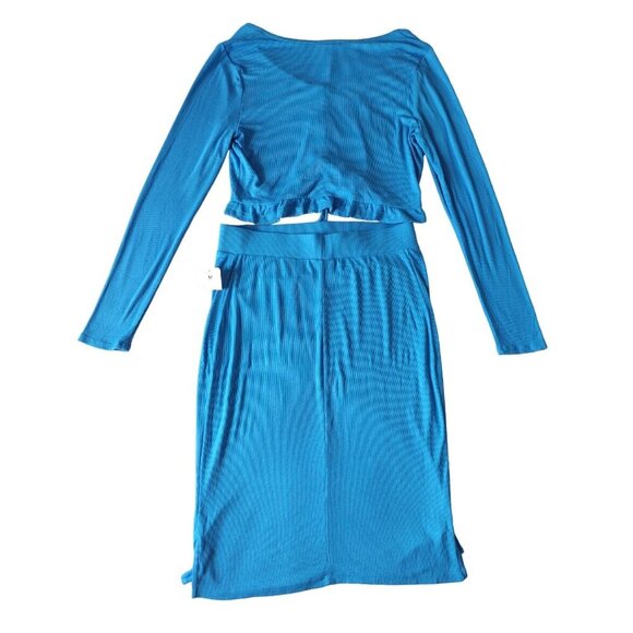 Ingrid Isabel, Midi skirt and short top set, of Rayon and Spandex, Blue color. - Picture 2 of 6
